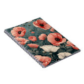 Elegant Roze Wit Rood Poppies Donker Blad Bloemig Notitieboek (Rechterzijde)