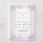 Elegant Roze & Wit Satijn met Zilver Kaart (Voorkant)