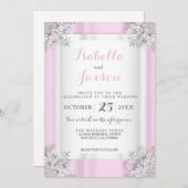 Elegant Roze & Wit Satijn met Zilver Kaart (Voorkant / Achterkant)