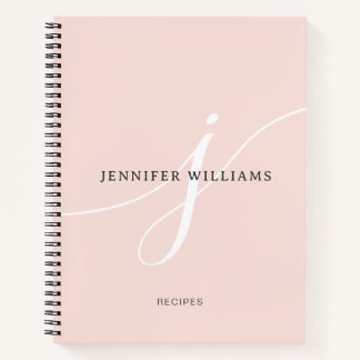 Elegant Roze Wit Schrifttype Monogram Recept Notitieboek