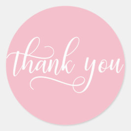 Elegant ROZE Wit Script Kalligrafie Dank u Ronde Sticker