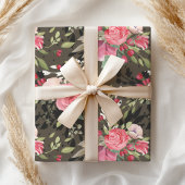 Elegant Roze Wit Zwart Roos Bloemen Cadeaupapier