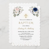 Elegant roze witte blauwe vloeren tweelingblauw kaart (Voorkant / Achterkant)