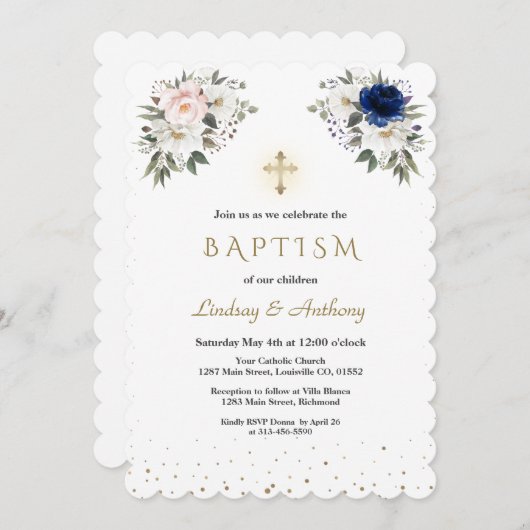 Elegant roze witte blauwe vloeren tweelingblauw kaart (Voorkant / Achterkant)