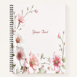 Elegant roze witte bloem notebook notitieboek