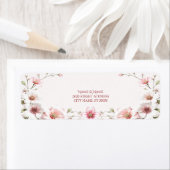 Elegant roze witte bloemen retouradreslabel etiket (Insitu)