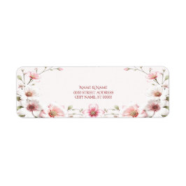 Elegant roze witte bloemen retouradreslabel etiket