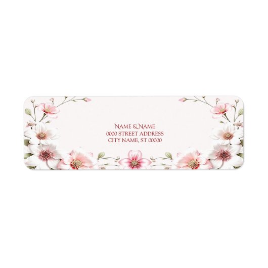 Elegant roze witte bloemen retouradreslabel etiket (Voorkant)