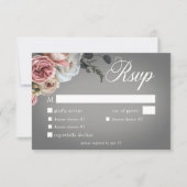 Elegant Roze Witte Bloemen Roos Grijs Trouwdiner RSVP Kaartje (Voorkant)
