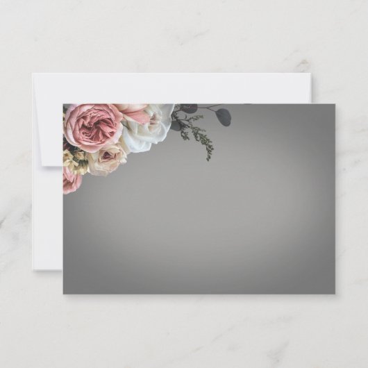 Elegant Roze Witte Bloemen Roos Grijs Trouwdiner RSVP Kaartje (Achterkant)