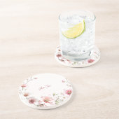 Elegant Roze Witte Bloemen Zandsteen Onderzetter (Zijkant)