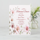 Elegant roze witte bloemenrepetitiediner kaart (Staand voorkant)