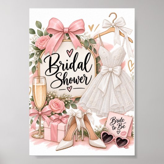 Elegant Roze & Witte Bruiloftsfeest Bordesign Poster (Voorkant)