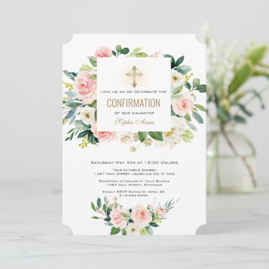 Elegant roze witte flacon kruisbevestiging kaart (Staand voorkant)