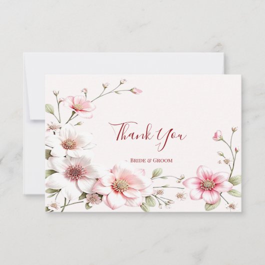 Elegant roze witte Floral Hartelijk dank Bedankkaart (Voorkant)