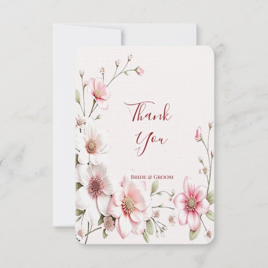 Elegant roze witte Floral Hartelijk dank Bedankkaart (Voorkant)