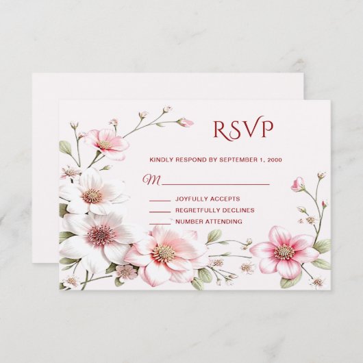 Elegant roze witte Floral RSVP-kaart RSVP Kaartje (Voorkant / Achterkant)