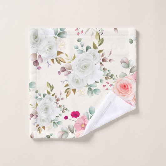 Elegant roze witte floranje bad handdoek (Wasdoekje)