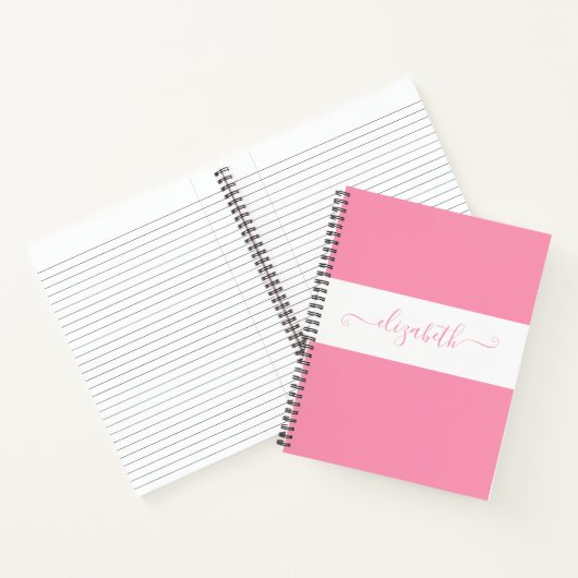 Elegant roze witte kleurenbloknaam Monogram Notitieboek (Binnen)