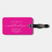 Elegant Roze Witte Monogram Initiaal Script Naam Bagagelabel (Achterkant horizontaal)