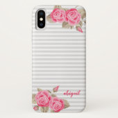Elegant roze & witte rozen en monogram naam Case-Mate iPhone case (Achterkant)