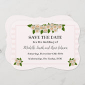 Elegant roze witte rozen sparen de Datum Save The Date (Voorkant / Achterkant)