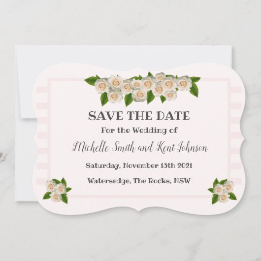 Elegant roze witte rozen sparen de Datum Save The Date (Voorkant)