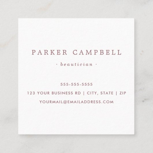 Elegant roze witte schoonheidsskincare minimalisti vierkante visitekaartje (Achterkant)