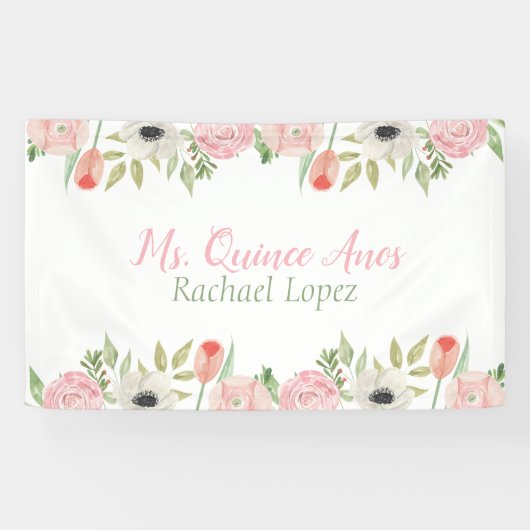 Elegant roze & witte Waterverf Floral Spandoek (Horizontaal)