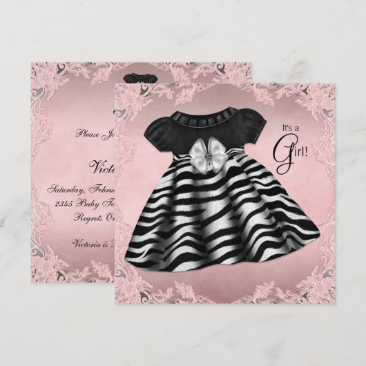 Elegant roze Zebra Baby shower Kaart (Voorkant / Achterkant)