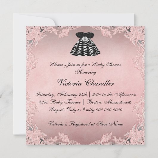 Elegant roze Zebra Baby shower Kaart (Achterkant)