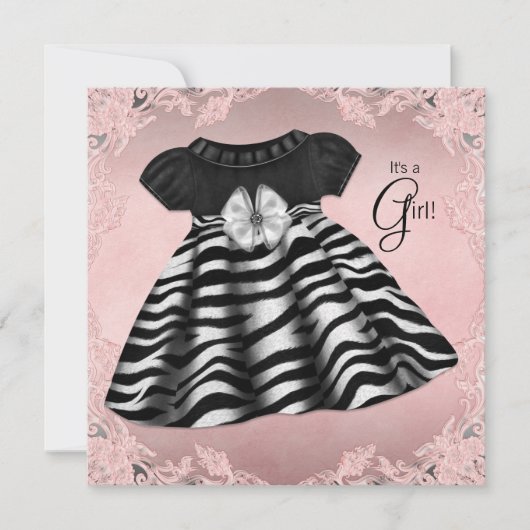 Elegant roze Zebra Baby shower Kaart (Voorkant)