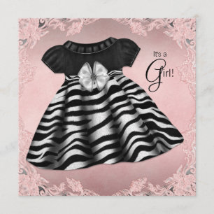 Elegant roze Zebra Baby shower Kaart