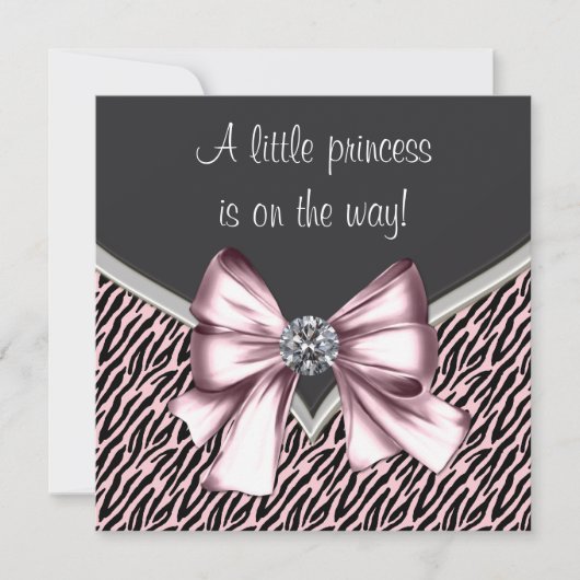 Elegant roze Zebra Princess Baby shower Kaart (Voorkant)