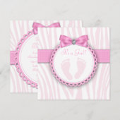 Elegant roze Zebra roze voetafdruk Baby shower Kaart (Voorkant / Achterkant)