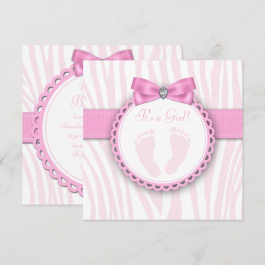 Elegant roze Zebra roze voetafdruk Baby shower Kaart (Voorkant / Achterkant)