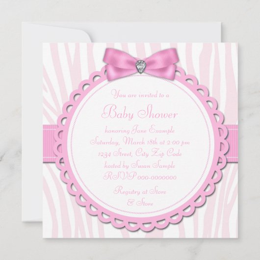 Elegant roze Zebra roze voetafdruk Baby shower Kaart (Achterkant)