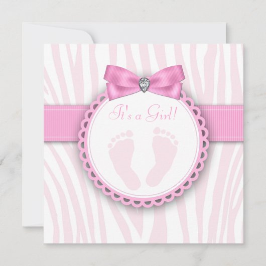 Elegant roze Zebra roze voetafdruk Baby shower Kaart (Voorkant)