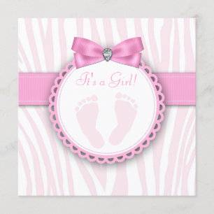 Elegant roze Zebra roze voetafdruk Baby shower Kaart
