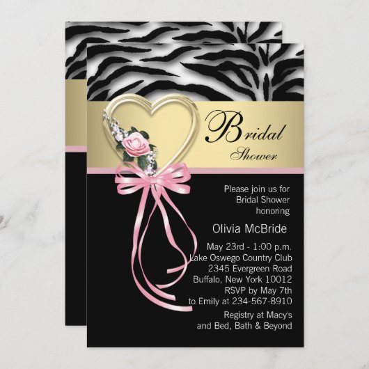 Elegant roze Zebra Vrijgezellenfeest Kaart (Voorkant / Achterkant)