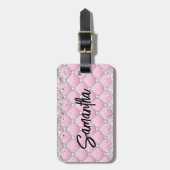Elegant roze zilver glinsterende glitter monogram bagagelabel (Voorkant verticaal)