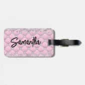 Elegant roze zilver glinsterende glitter monogram bagagelabel (Achterkant horizontaal)