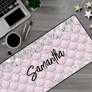 Elegant roze zilver glinsterende glitter monogram bureaumat