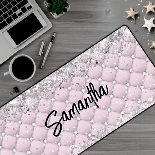 Elegant roze zilver glinsterende glitter monogram bureaumat