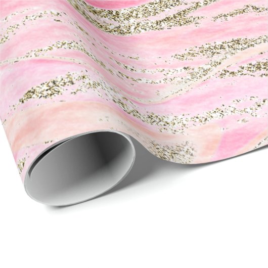 Elegant roze zilver Glitter Marble Pattern Chic Cadeaupapier (Rol Hoek)