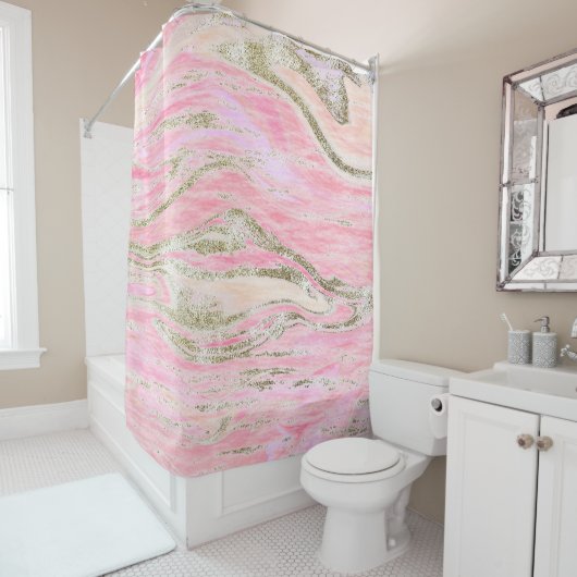 Elegant roze zilver Glitter Marble Pattern Chic Douchegordijn (In situ)