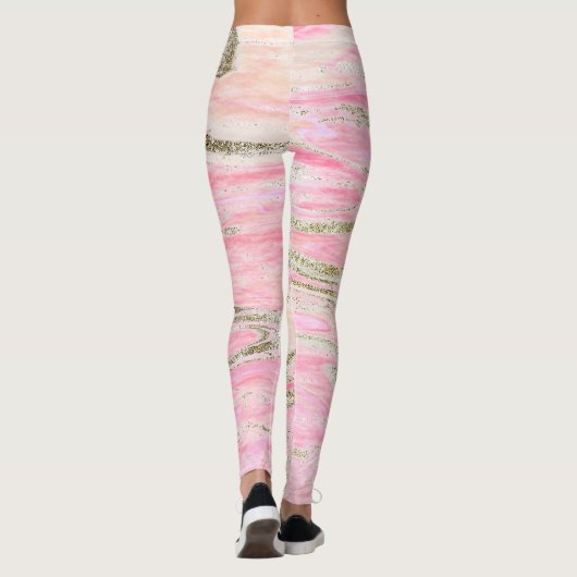 Elegant roze zilver Glitter Marble Pattern Chic Leggings (Achterkant)