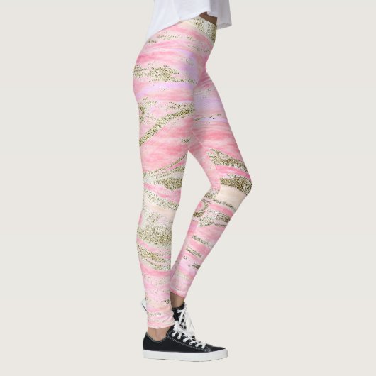 Elegant roze zilver Glitter Marble Pattern Chic Leggings (Rechts)