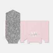 Elegant Roze Zilver Glitter Monogram Naam Script Bedankdoosjes (Uitgevouwen)