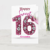 Elegant Roze & Zilver Glitterende Edelsteen Sweet  Kaart (Voorkant)